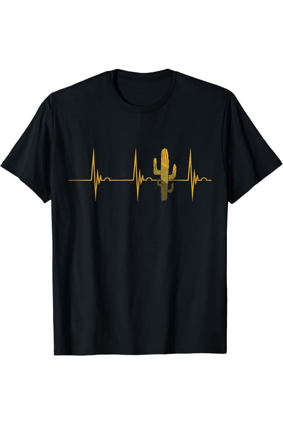 Cactus Heartbeat ECG Pulse Cacti Lovers Succulent Plant T-Shirt
