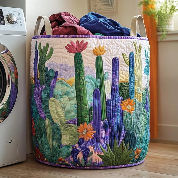 Cactus Heaven Quilted Laundry Basket, Collapsible Fabric Hamper for Clothes, Toys and Blankets
