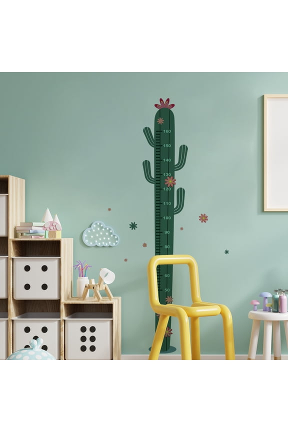 Cactus Height Sticker Greenery Height Growth Chart Kids Self-Adhesive Height Wall Decals Creative Height Sticker Decor for Girls Kids Living Room Bedroom Nursery