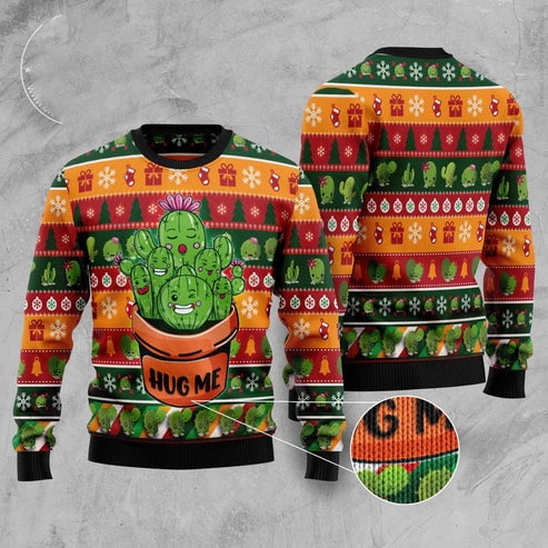 Cactus Hug Me 3D Christmas Sweater, Funny Xmas Sweater, Sweater Xmas