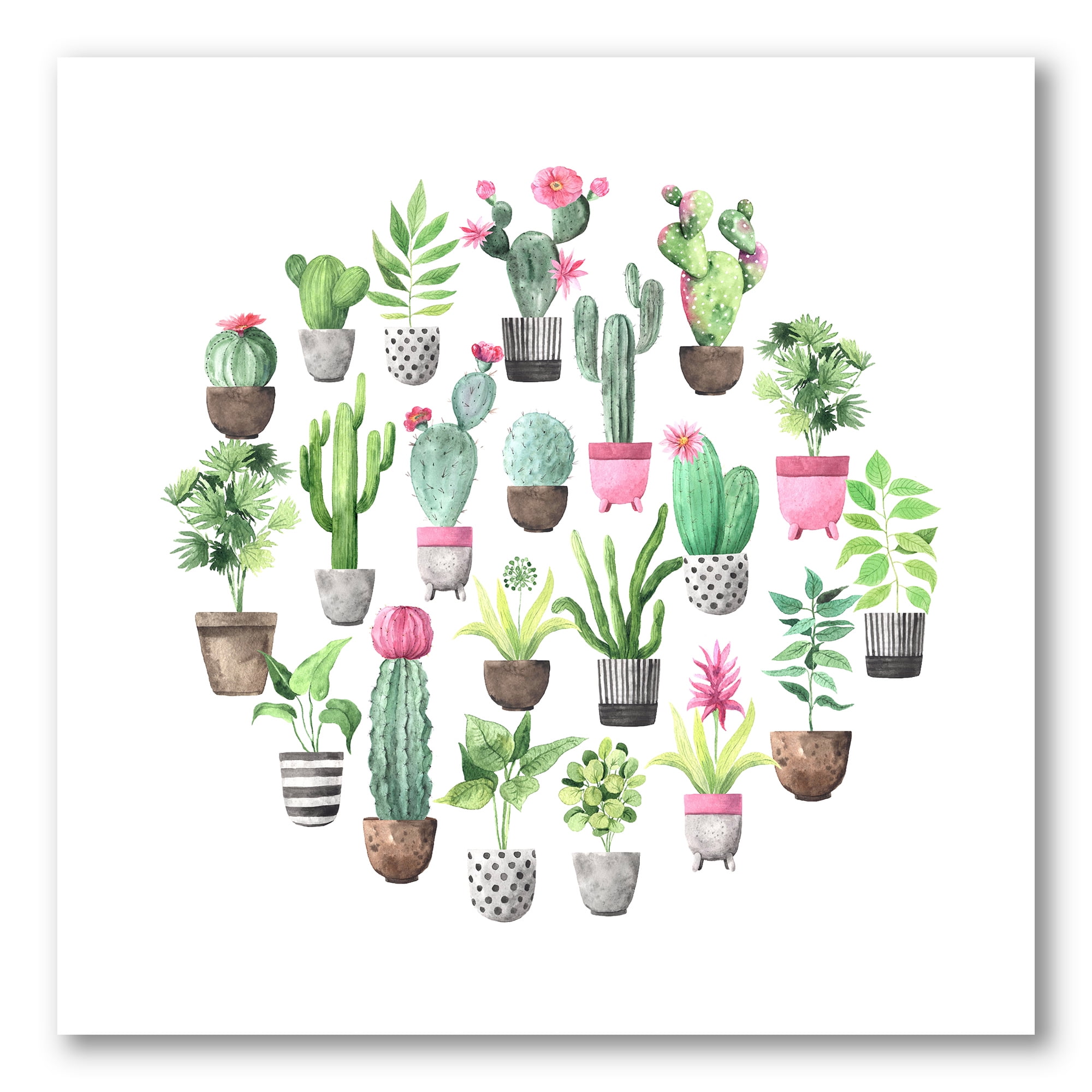 Cactus In Ceramic Pots In Gentle Tones II 30 in x 30 in Painting Canvas Art Print, by Designart
