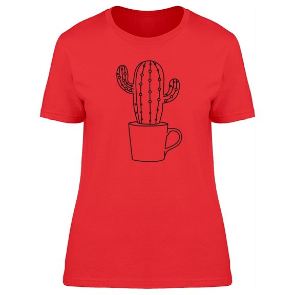 Cactus In Line Art T-Shirt Women -Image by Shutterstock, Female Large