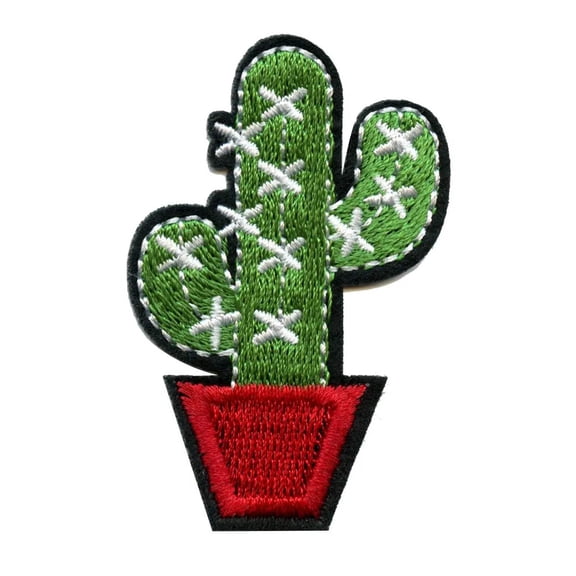 Cactus In Pot Embroidered Iron On Patch