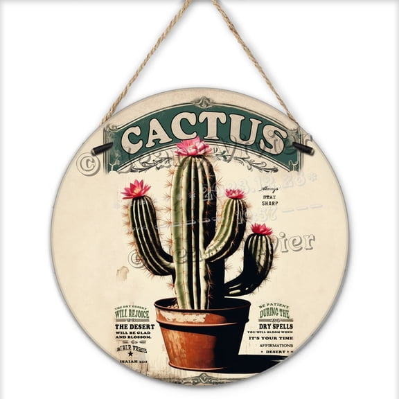 Cactus Isaiah Bible Verse Inspirational Scripture Decor Hanging Wood Sign 12"x12",Round Vintage Wooden Sign Cactus Wall Decor Inspirational Wall Art Cactus Sign