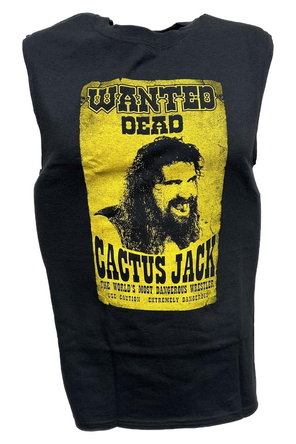Cactus Jack Wanted Dead Mick Foley Sleeveless Mens Black T-shirt 4XL
