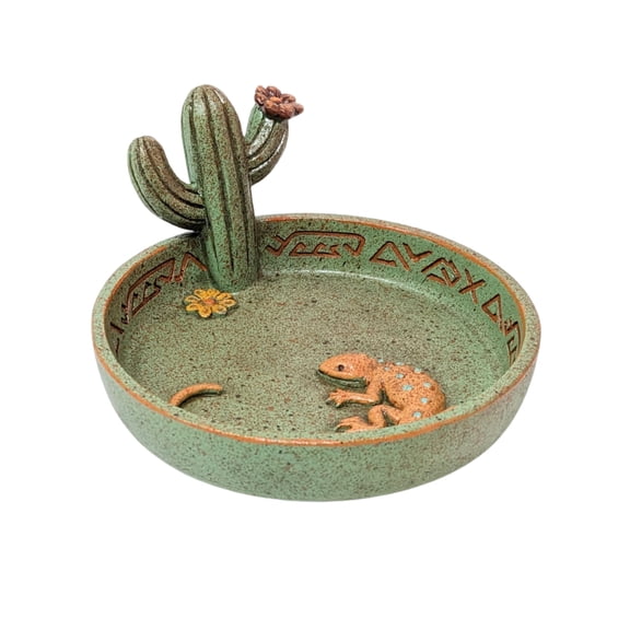 Cactus Jewelry Dish Resin Trinket Tray, Ring Holder for Women, Decorative Catchall for Earrings Necklace Keys, Southwestern Western Home Decor,