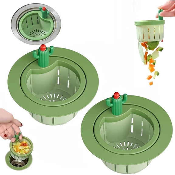Cactus Kitchen Sink Drain Strainer, 2026 New Self‑Cleaning Press Dumping Basket, Faucet Hanging Filter, Food Residue Collector Kitchen Bathroom Accessory (2Pcs Green)