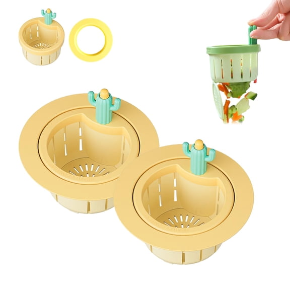 Cactus Kitchen Sink Drain Strainer Basket, Multi-Functional Anti-Clogging Waste Collector with Gasket and Press to Dump System for Easy Cleanup