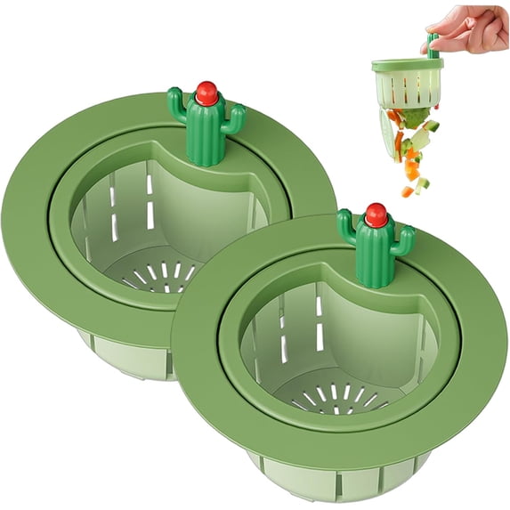 Cactus Kitchen Sink Drain Strainer – Press to Dump Waste Collector, Fun Sink Accessory for Home & Bathroom (Green,2PCS)