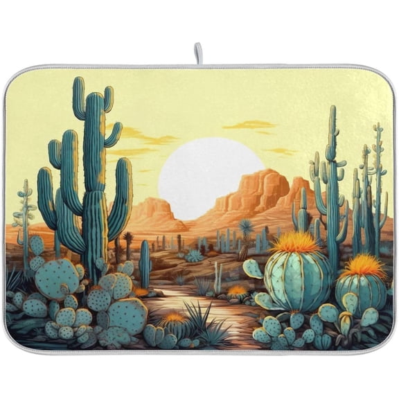 Cactus Landscape Dish Drying Mat for Kitchen Counter, Absorbent Microfiber Dishes Drainer Mats, Tableware Protector Dish Drying Pad 18x24in