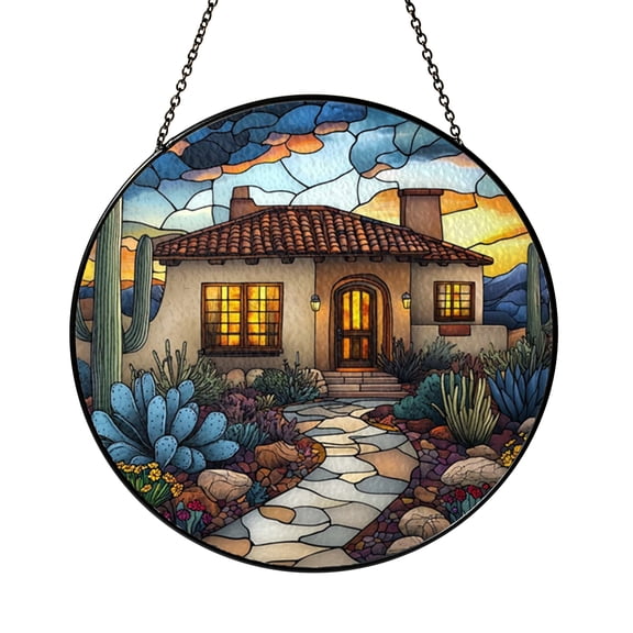 Cactus Landscape Window Art – Faux Stained Glass