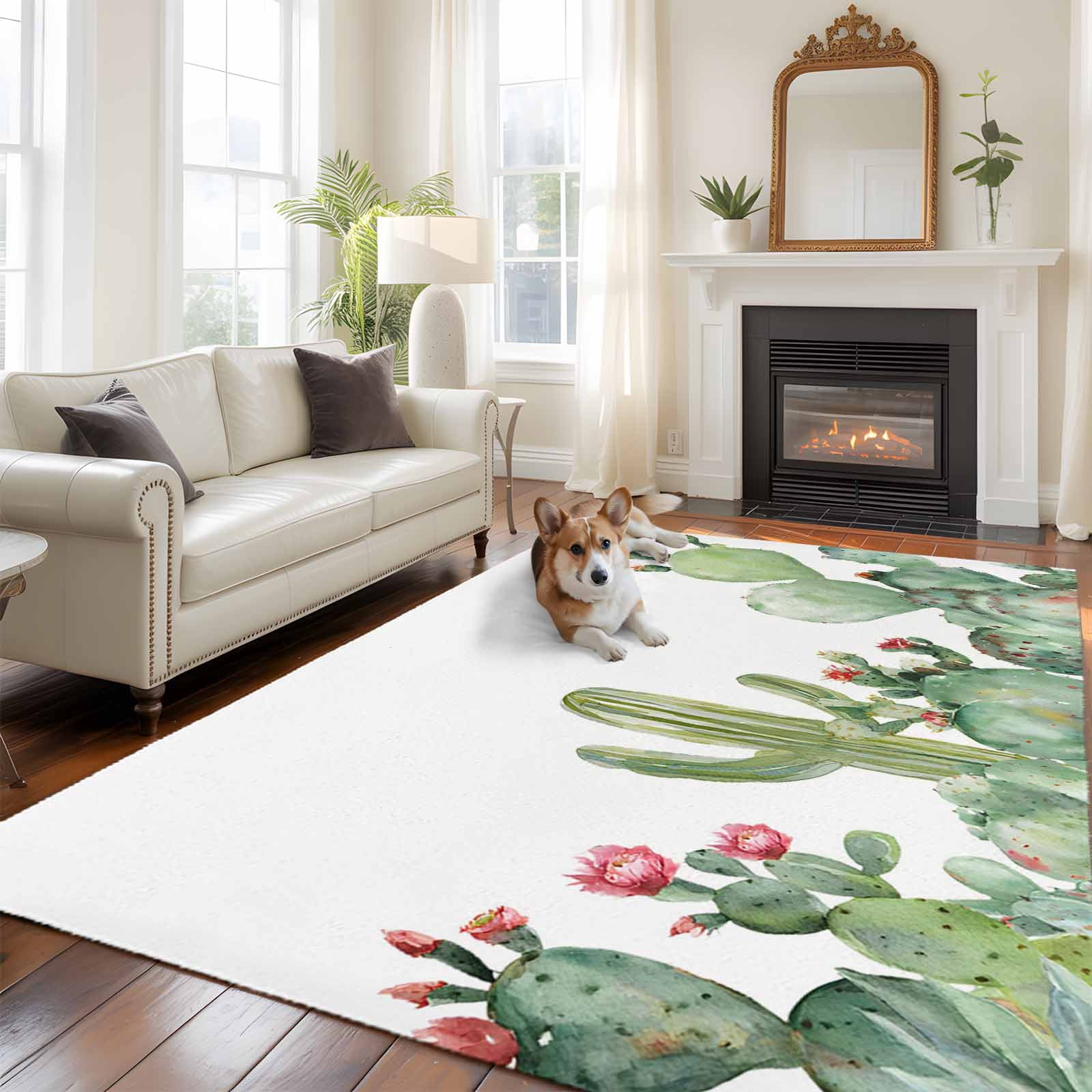 Cactus Large Area Rugs 8x10 ft Tropical Plants Watercolor Plant ...