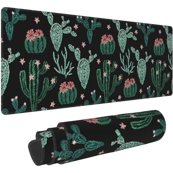 Cactus Large Mouse Pad Extended Desk Pads Rubber Non-Slip Computer Game Mouse Mat with Stitched Edges Waterproof 31.5x11.8inches