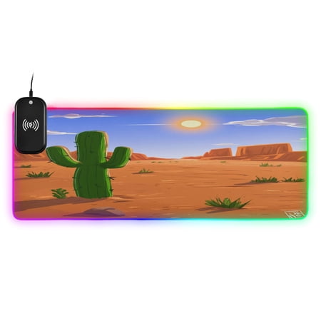 Cactus Large RGB Gaming Mouse Pad with Fast Wireless Charging, 31.5''x11.8''
