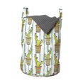 thumbnail image 1 of Cactus Laundry Bag, Vertical Lines Cartoon Drawing Style Zigzag Chevron Pattern Flowers in Pots, Basket with Handles Drawstring Closure for Laundromats, 13" x 19", Green Orange Mint, by Ambesonne, 1 of 4