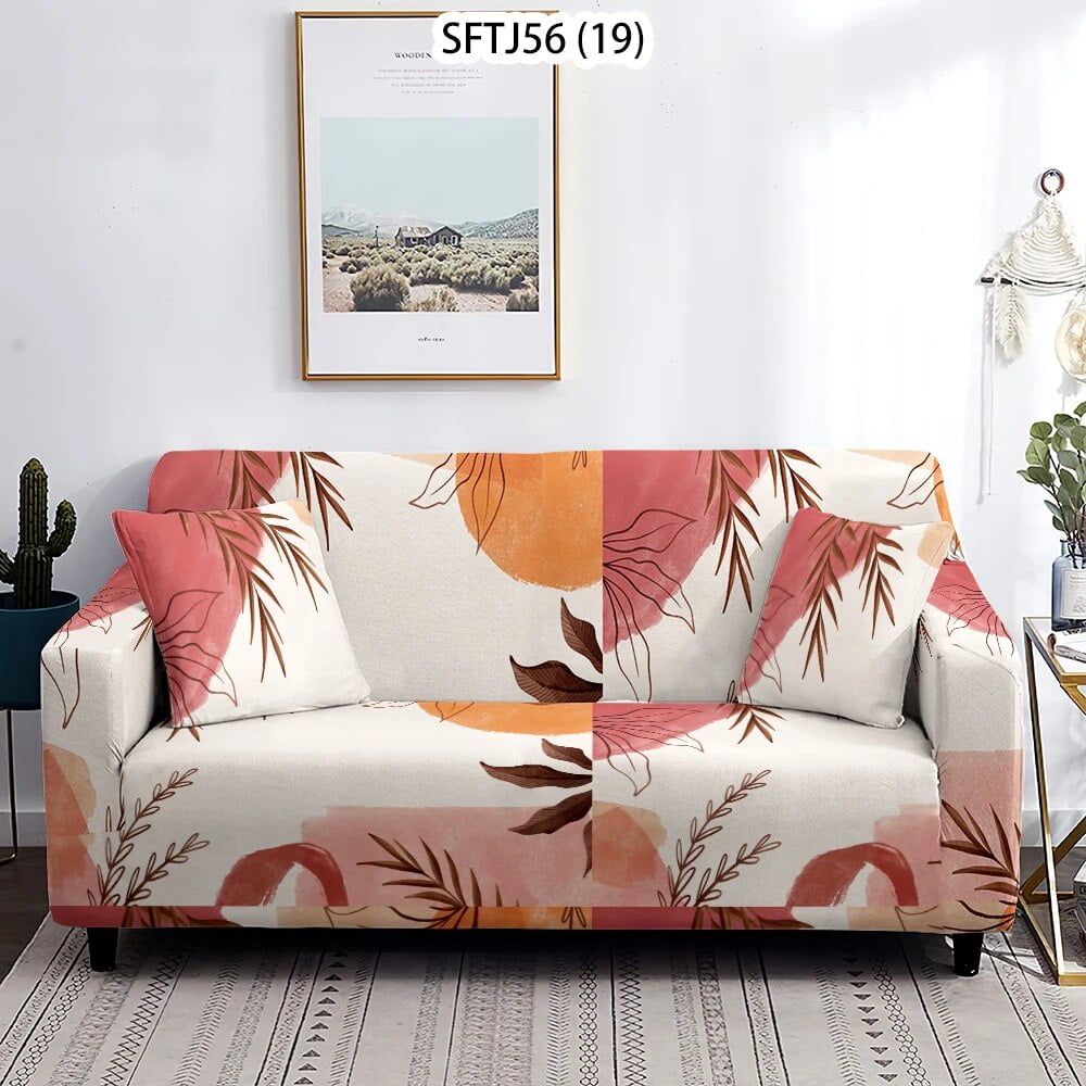 Cactus Leaves Minimalist Style Blue Pink Brown Sofacover Chaise Longue