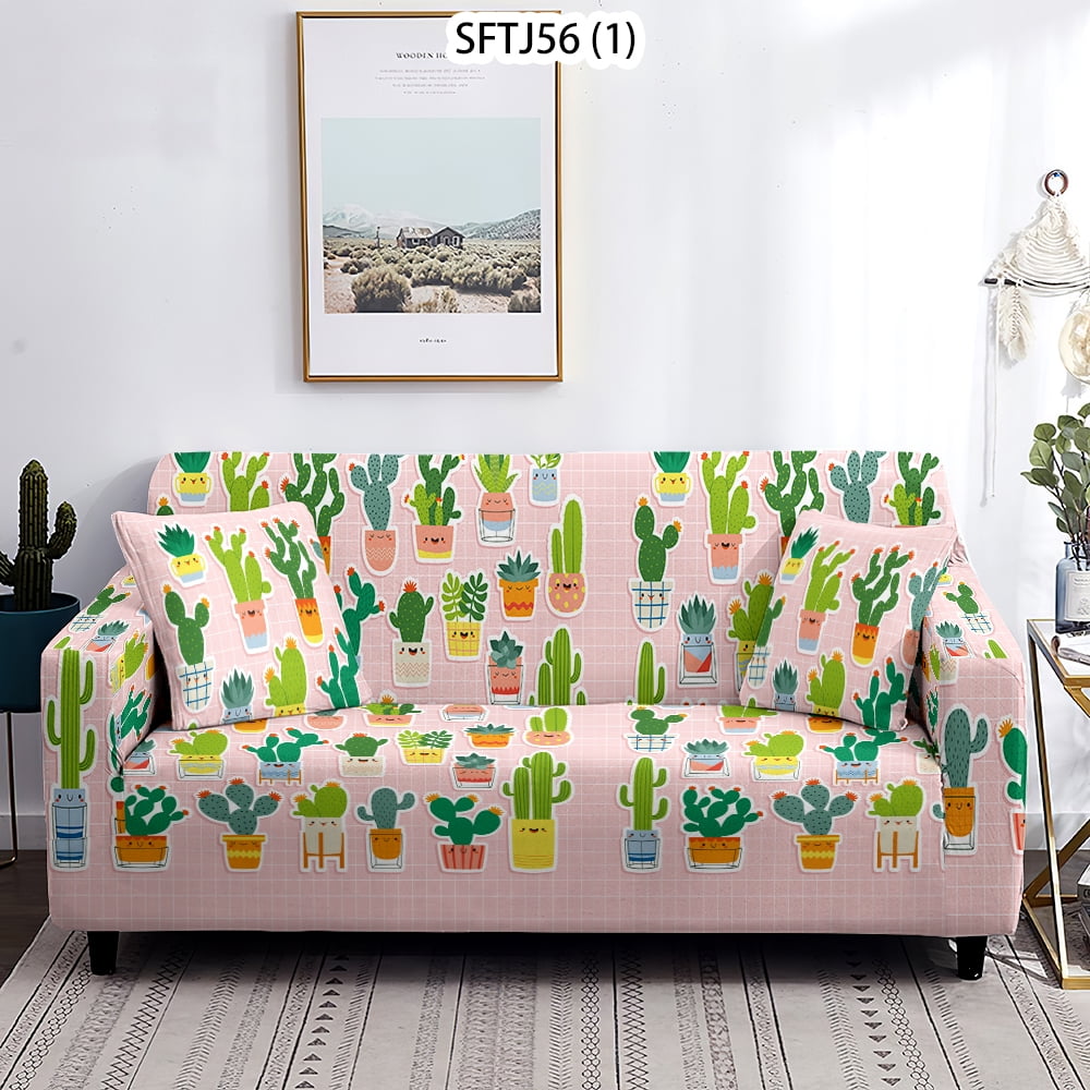 Curated visual reference: Gallery Detail: Cactus Leaves Minimalist Style Blue Pink Brown Sofacover Chaise Longue