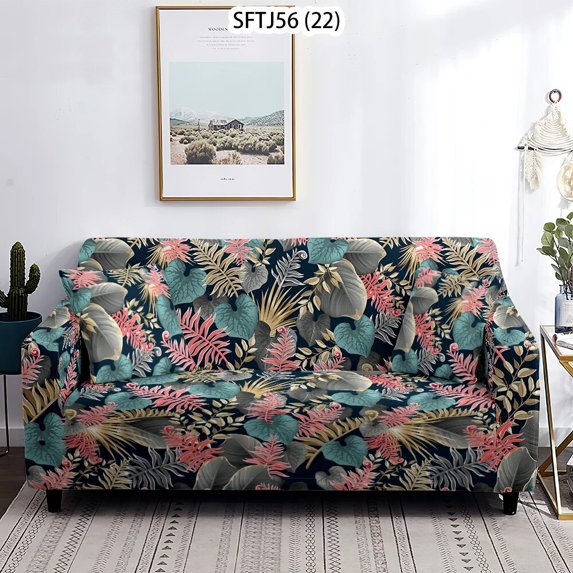 Cactus Leaves Minimalist Style Blue Pink Brown Sofacover Chaise Longue Sofa Slipcover 1Pc Sofa Seat Cover Stretch Chair Home