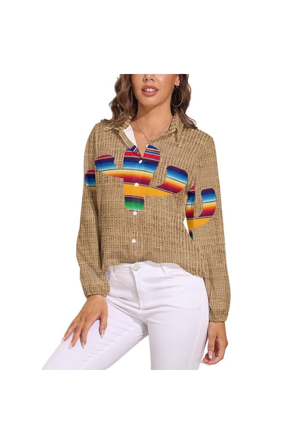 Cactus Linen Background Long Sleeve Blouse Woman Streetwear Casual Shirts Summer Oversize Woman Streetwear Clothing Birthday Present