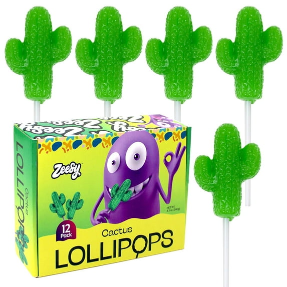 Cactus Lollipops Individually Wrapped - 12 Fiesta Cactus Candy Suckers for Fiesta Party Favors, Cactus Party Favors, Mexican Party, Cinco De mayo, Fiesta Birthday Goodie Bag Stuffer