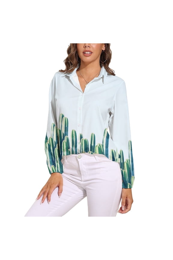 Cactus Long Sleeve Blouse Woman Streetwear Casual Shirts Summer Oversize Woman Streetwear Clothing Birthday Present