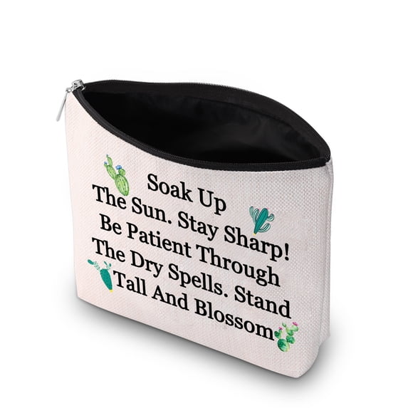 Cactus Makeup Bag Soak Up The Sun Stay Sharp Cactus Cosmetic Bag Inspirational Saguaro Cactus Quote Makeup Bag Cactus Lovers Gift Employee Colleague Motivation Bag