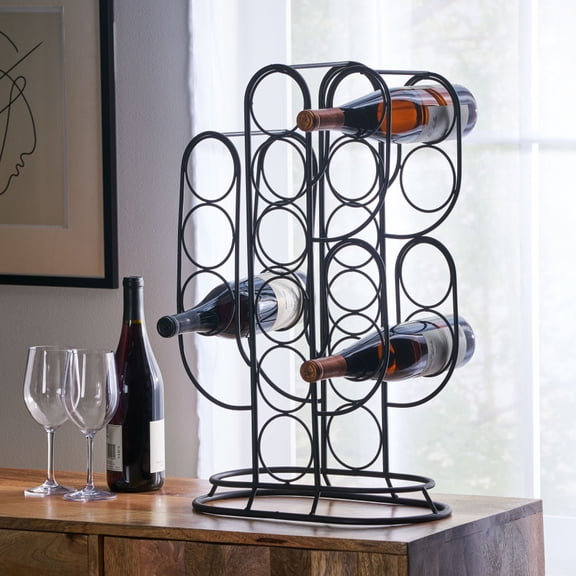 Cactus Metal Tabletop Wine Rack, 13-Bottle Modern Industrial Wine Storage Holder for Kitchen Countertop, Bar, and Dining Room, No Assembly Required, Matte Black