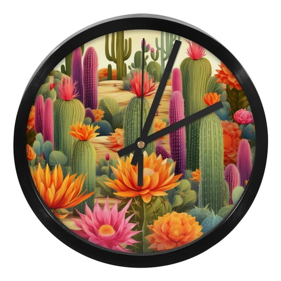 Cactus Modern Wall Clock, 9.8 Inches, Silent Non-Ticking Round Digital Clock, Battery Operated, Easy to Read Clock for Bedroom Living Room