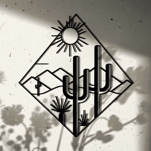 Cactus & Mountain Metal Wall Art, Desert Sunrise & Sunset Scene