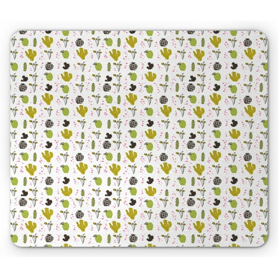 Cactus Mouse Pad, Abstract Pattern with Botanical Elements Succulents and Flowers Little Triangles, Rectangle Non-Slip Rubber Mousepad, Multicolor, by Ambesonne