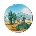 thumbnail image 1 of Cactus Mouse Pad for Computers, Vector Image with Cartoon Design Cactus Flowers Mountains Desert Sand Sun Artwork, Round Non-Slip Thick Rubber Modern Mousepad, 8" Round, Multicolor, by Ambesonne, 1 of 2