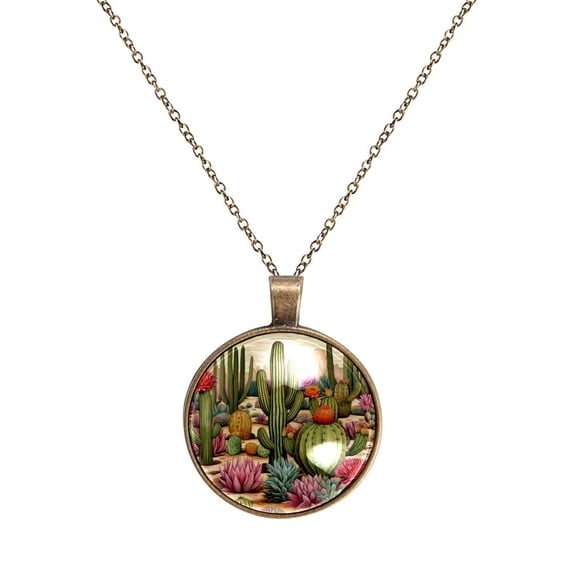 Cactus Necklace Personalized Custom Photo Round Pendant Adjustable Stainless Steel Necklaces with Gift Box for Men Women Mothers Valentine's Jewelry Gift