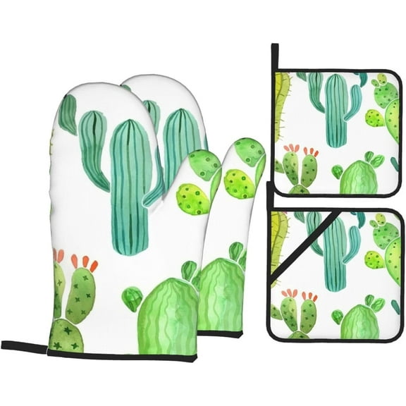 Cactus... Oven Mitts and Pot Holders Sets for Kitchen 4 Pcs 7"X11" Heat Resistant Baking Cooking