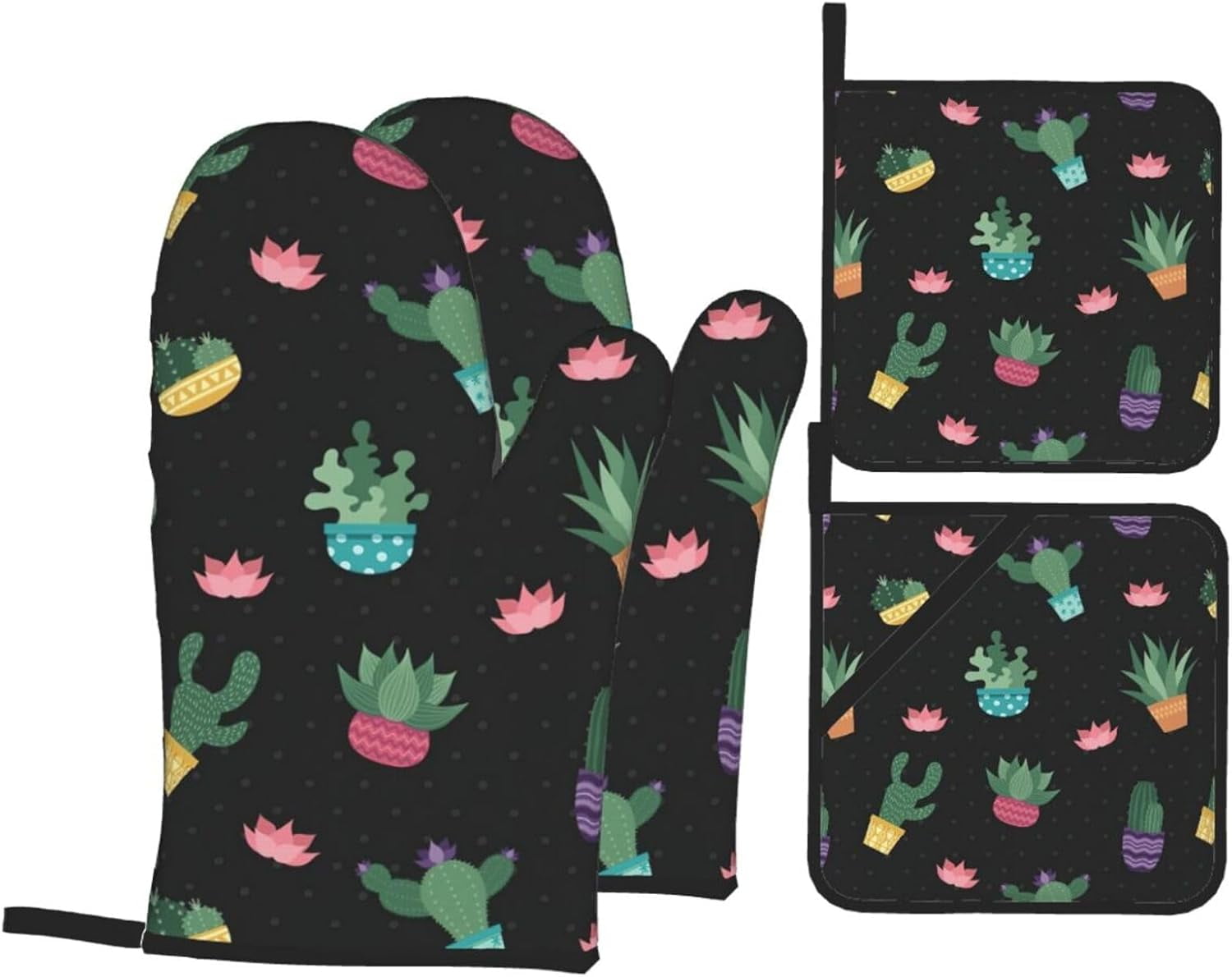 Cactus.. Oven Mitts and Pot Holders Sets for Kitchen 4 Pcs 7"X11" Heat Resistant Baking Cooking