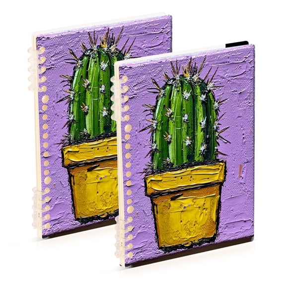 Cactus Painting 2-Piece A5 PP Notebooks, Adjustable Rings, 80g Paper, Diary Set