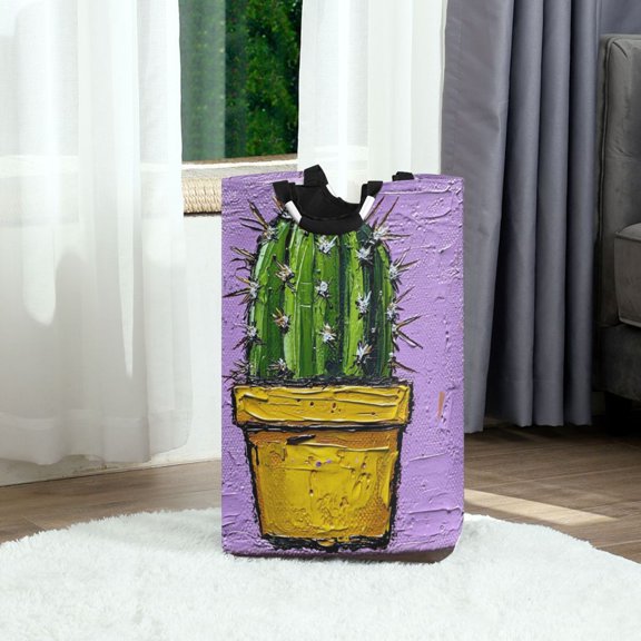 Cactus Painting Foldable Laundry Hamper 12.6x11x22.7in with Handles for Bathroom Bedroom Storage