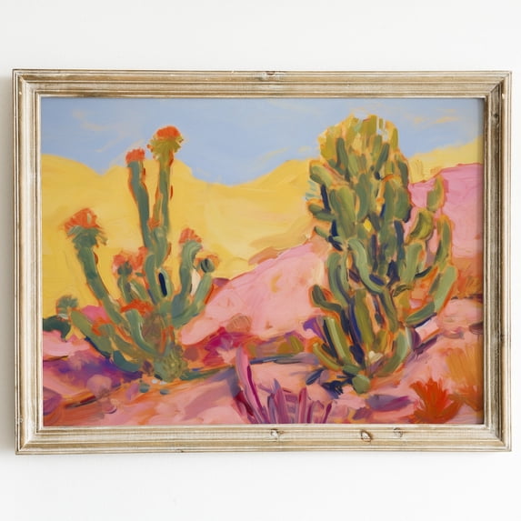 Cactus Painting Pink Southwestern Girly Poster, Unframed Canvas 16x20in