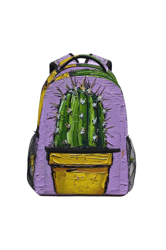 Cactus Painting Stylish Large Backpack 15L Self-Standing Durable Twill for School, Office and Travel Use