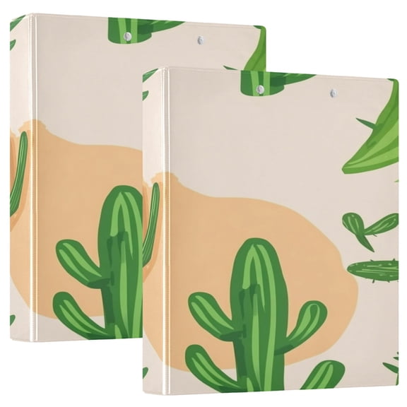 Cactus Pattern 12.4x10.6in PVC Round Ring Binder, D-Ring 3-Hole, Metal Clip, 200 Sheets
