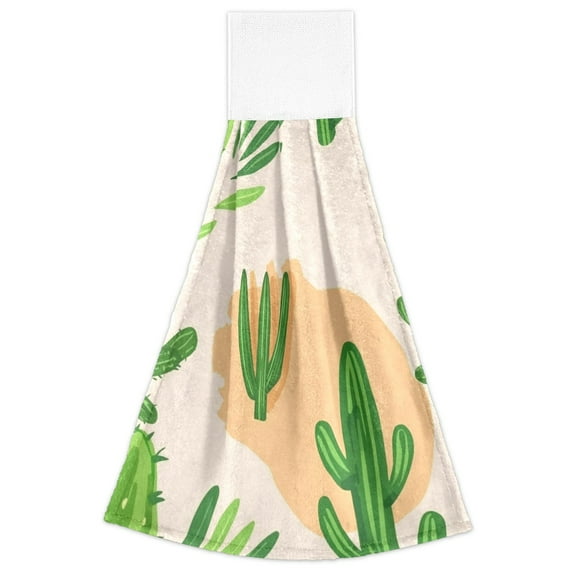 Cactus Pattern 2 Pack 14''x18'' Hand Towels Soft Coral Fleece Quick Dry Hook and Loop for Kitchen Bathroom