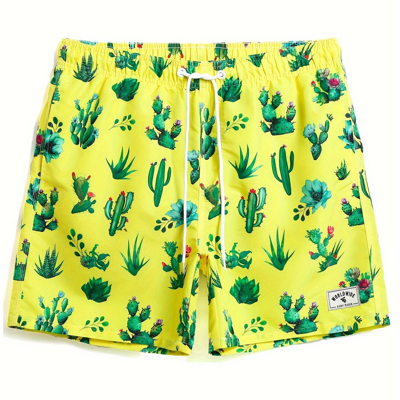 Cactus Pattern Allover Print Men's Loose Beach Shorts Activewear