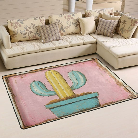 Cactus Pattern Design Soft Polyester Area Rug 31''x20'', Non Slip, Memory Foam, Water Absorbent