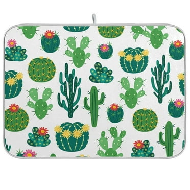 Cactus Pattern Dish Drying Mat Microfiber Kitchen Pad Large Counter Absorbent Dish Mats Drainer Rack 16"x18"