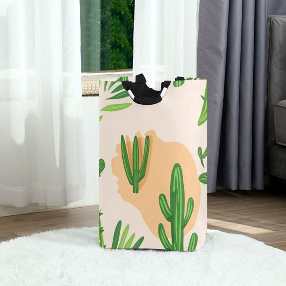 Cactus Pattern Foldable Laundry Hamper 12.6x11x22.7in with Handles for Bathroom Bedroom Storage