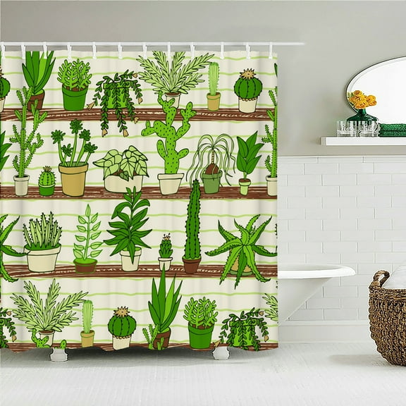 Cactus Pattern Printed Shower Curtains Frabic Waterproof Polyester Bath Curtain