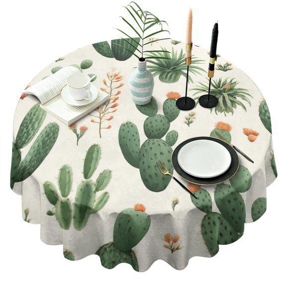 Cactus Pattern Round Tablecloth 60" X 60",Wrinkle Wipeable Table Cloth for Kitchen Dining Room Picnic Patio Party
