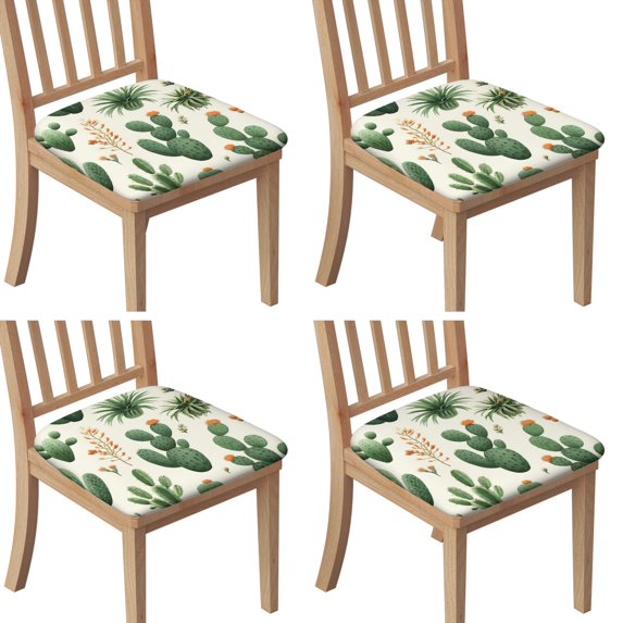 Cactus Pattern Seat Covers for Dining Room Chairs Set Of 4,Stretch Printed Washable Chair Seat Cover with Elastic Ties and Button,Removable Waterproof Couch Cushion Covers