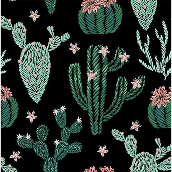 Cactus Peel and Stick Wallpaper Removable Black/Green/Pink Floral Vinyl Self Adhesive Shelf Liner 17.7in x 9.8ft