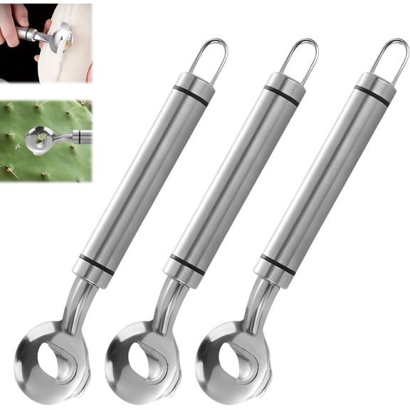 Cactus Peeler Spoon, Stainless Steel Cuchara Pelador de Nopales, Multi-Function Cactus Peeling Knife Tool, Sliced Chinese Noodle Cutter with Hole with Long Handle for Cooking Kitchen Gadgets