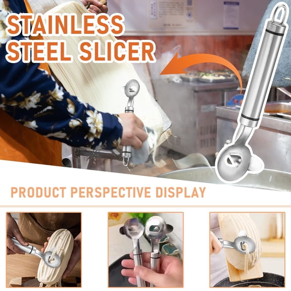 Cactus Peeling Spoon, Stainless Steel Multifunctional Cactus Peeler Tool, Chinese Noodle Cutting Kitchen Gadget With Non-Slip Handle For Safe Dough & Pie Crust Cutting, 18.3Cm